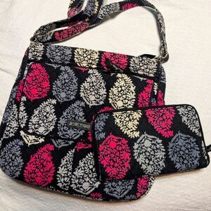 Vera Bradley Double Zip Mailbag with matching accordion wallet in Northern Light